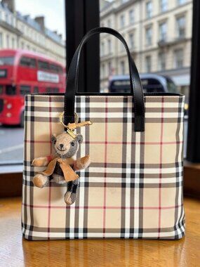 Burberry Nova Check Coated Canvas Tote Bag & Thomas Bear Bag Charm Keychain